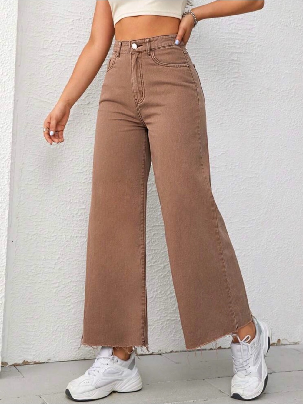 SHEIN Brown High-Rise Wide Leg Jeans